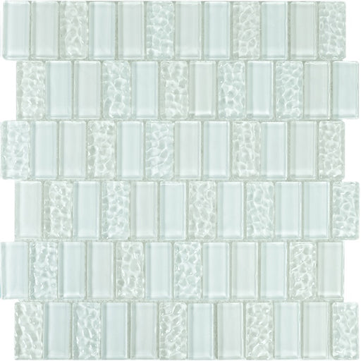 Full Sheet Sample - Aquatica Watercraft White Sand Glass Mosaic - 1" x 2" Glossy