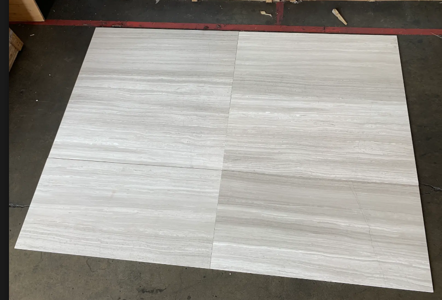 White Wood Marble Tile - Honed