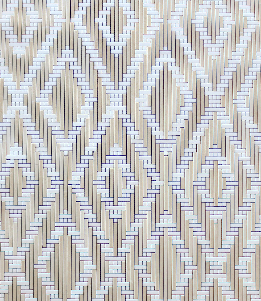 Crema Marfil & Thassos Woven Diamond Marble Mosaic - Deco Polished