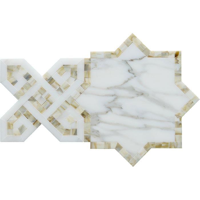 Full Tile Sample - Skalini Line Zarif Calacatta Star Marble Mosaic - 7.6" x 7.6" x 3/8" Glossy