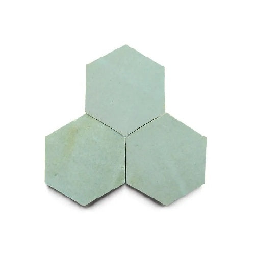 Full Tile Sample - Zellige Absinthe Clay Tile - 3.5" x 4" Hexagon x 3/8" Glazed