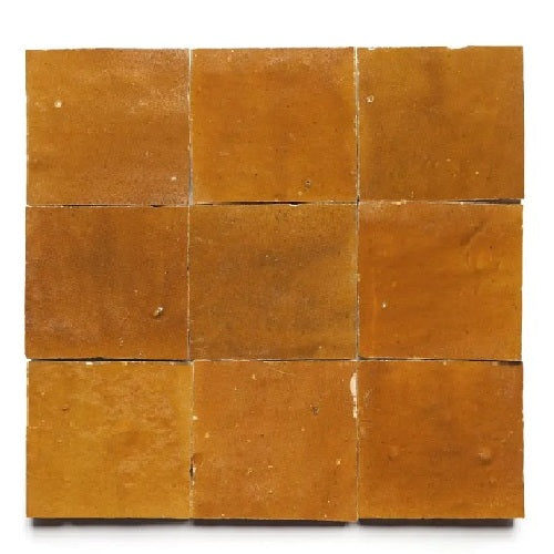 Full Tile Sample - Zellige Amber Clay Tile - 4" x 4" x 3/8" Glazed
