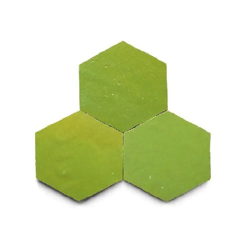 Full Tile Sample - Zellige Avocado Clay Tile - 3.5" x 4" Hexagon x 3/8" Glazed