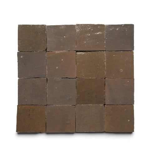 Full Tile Sample - Zellige Brownstone Clay Tile - 2" x 2" x 3/8" Glazed