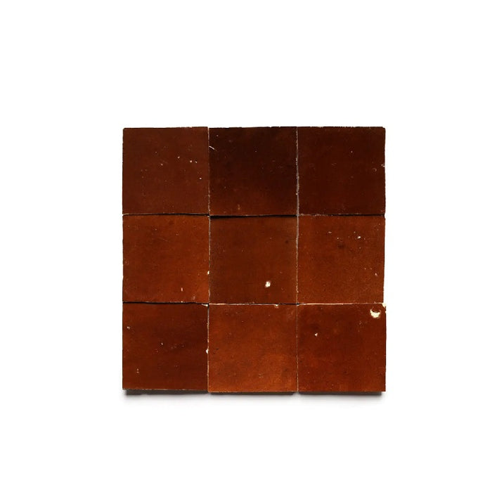 Full Tile Sample - Zellige Burnt Sugar Clay Tile - 4" x 4" x 3/8" Glazed