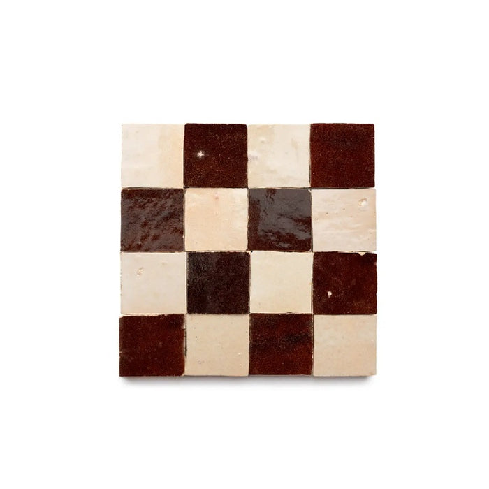 Full Tile Sample - Zellige Burnt Sugar Earth Checkerboard Clay Tile - 2" x 2" x 3/8" Glazed