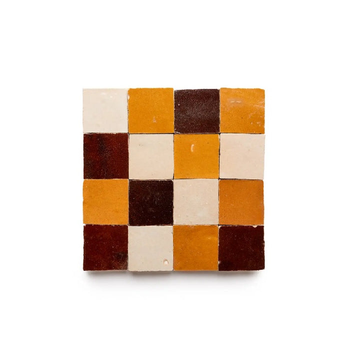 Full Tile Sample - Zellige Burnt Sugar Earth Amber Checkerboard Clay Tile - 2" x 2" x 3/8" Glazed