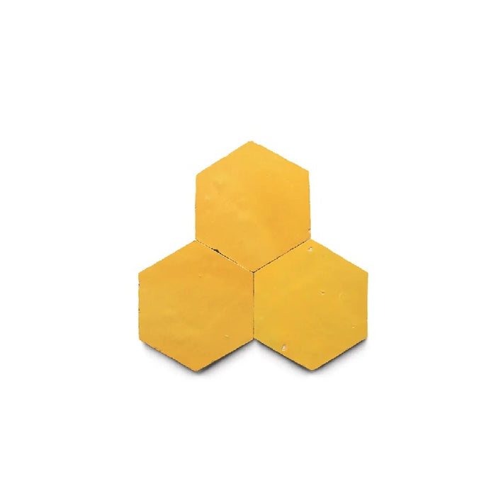 Full Tile Sample - Zellige Cadmium Clay Tile - 3.5" x 4" Hexagon x 3/8" Glazed