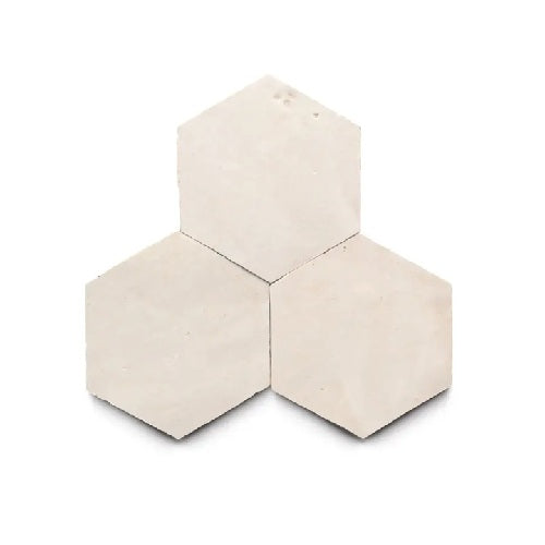 Full Tile Sample - Zellige Casablanca Clay Tile - 3.5" x 4" Hexagon x 3/8" Glazed