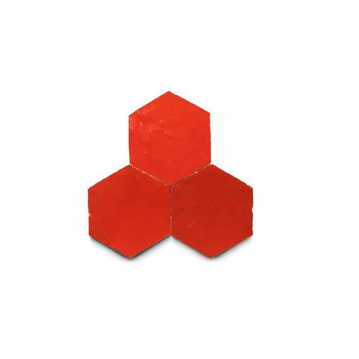 Full Tile Sample - Zellige Cayenne Clay Tile - 3.5" x 4" Hexagon x 3/8" Glazed