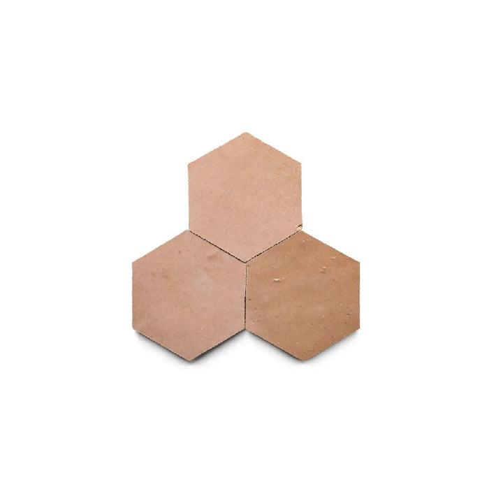 Full Tile Sample - Zellige Dessert Bloom Clay Tile - 3.5" x 4" Hexagon x 3/8" Glazed