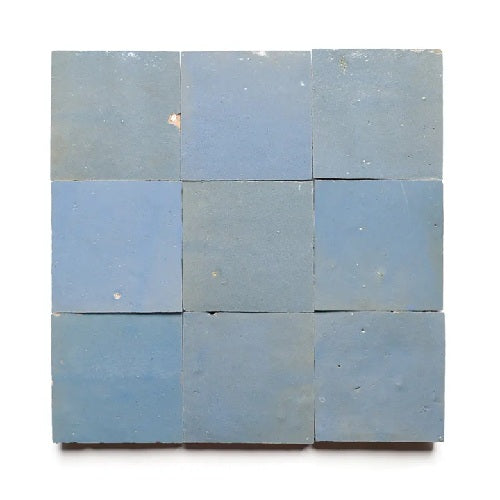 Full Tile Sample - Zellige Maya Blue Clay Tile - 4" x 4" x 3/8" Glazed