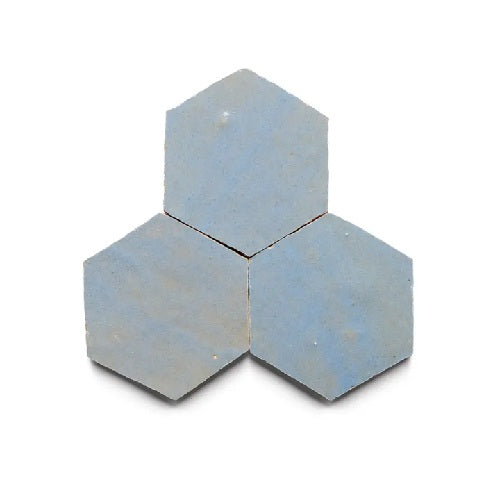 Full Tile Sample - Zellige Maya Blue Clay Tile - 3.5" x 4" Hexagon x 3/8" Glazed