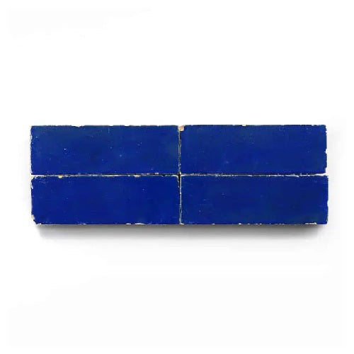 Full Tile Sample - Zellige Moroccan Blue Clay Tile - 2" x 6" x 3/4" Glazed