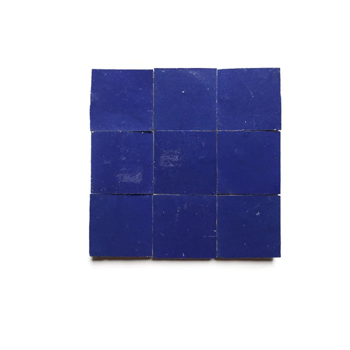 Full Tile Sample - Zellige Moroccan Blue Clay Tile - 4" x 4" x 3/8" Glazed