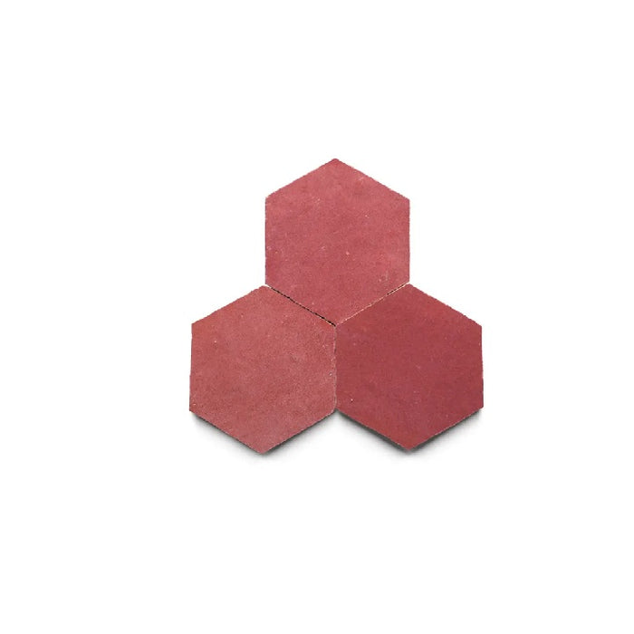 Full Tile Sample - Zellige Nana's Lipstick Clay Tile - 3.5" x 4" Hexagon x 3/8" Glazed