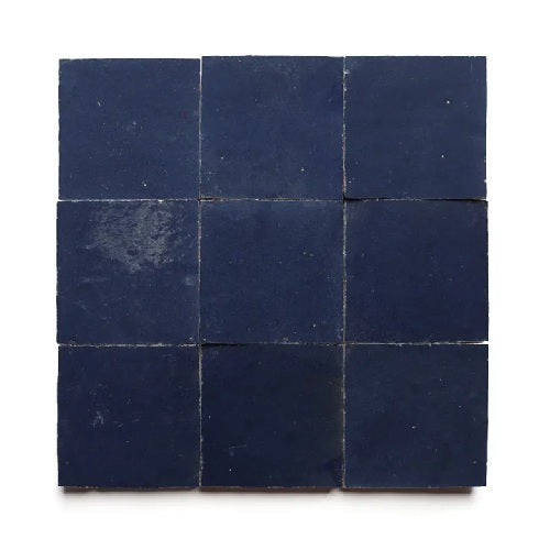 Full Tile Sample - Zellige Night Blue Clay Tile - 4" x 4" x 3/8" Glazed