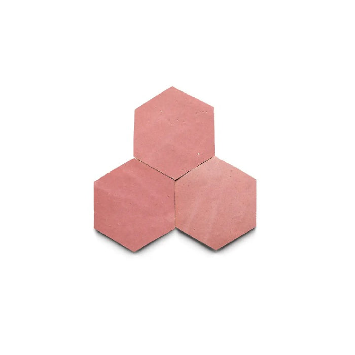 Full Tile Sample - Zellige Pietro Pink Clay Tile - 3.5" x 4" Hexagon x 3/8" Glazed