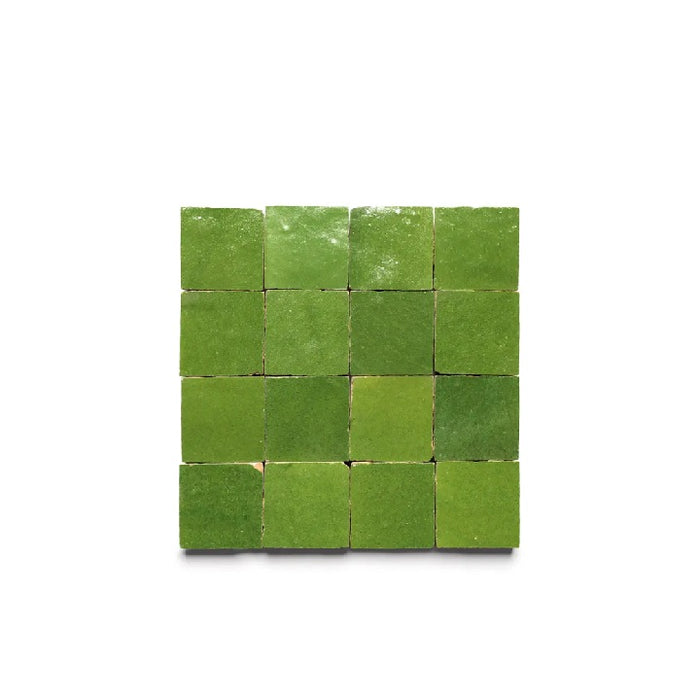 Full Tile Sample - Zellige Prairie Green Clay Tile - 2" x 2" x 3/8" Glazed