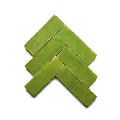 Full Tile Sample - Zellige Prairie Green Clay Tile - 2" x 6" x 3/4" Glazed