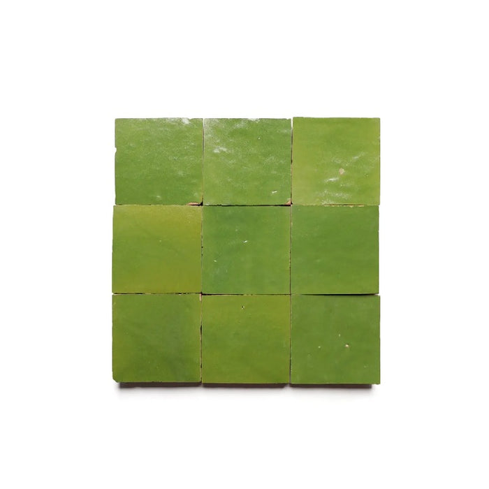 Full Tile Sample - Zellige Prairie Green Clay Tile - 4" x 4" x 3/8" Glazed