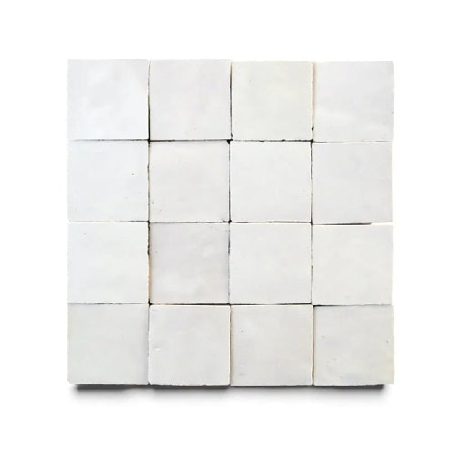 Full Tile Sample - Zellige Pure White Clay Tile - 2" x 2" x 3/8" Glazed