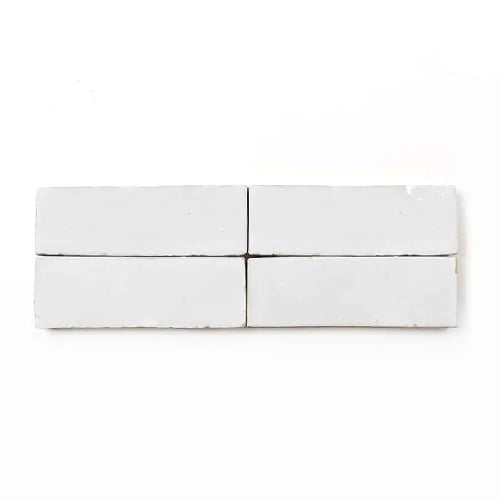 Full Tile Sample - Zellige Pure White Clay Tile - 2" x 6" x 3/4" Glazed
