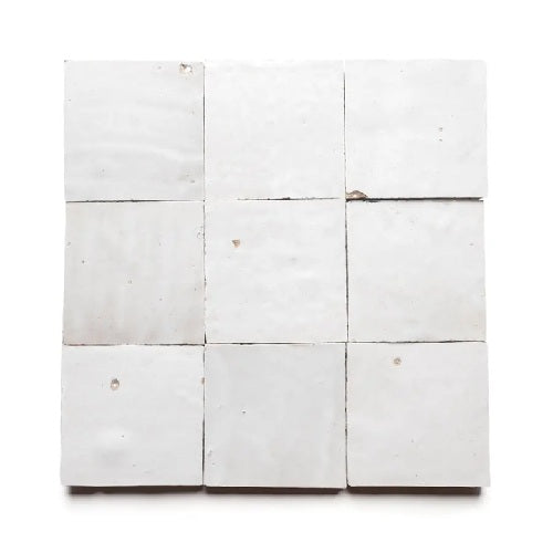 Full Tile Sample - Zellige Pure White Clay Tile - 4" x 4" x 3/8" Glazed