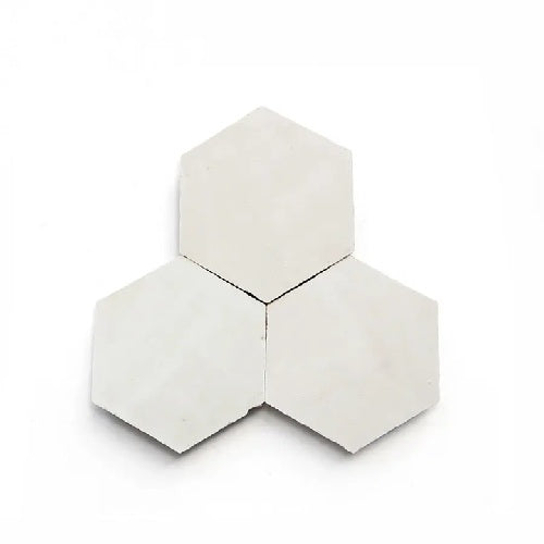 Full Tile Sample - Zellige Pure White Clay Tile - 3.5" x 4" Hexagon x 3/8" Glazed
