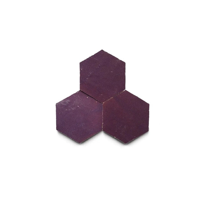 Full Tile Sample - Zellige Purple Iris Clay Tile - 3.5" x 4" Hexagon x 3/8" Glazed