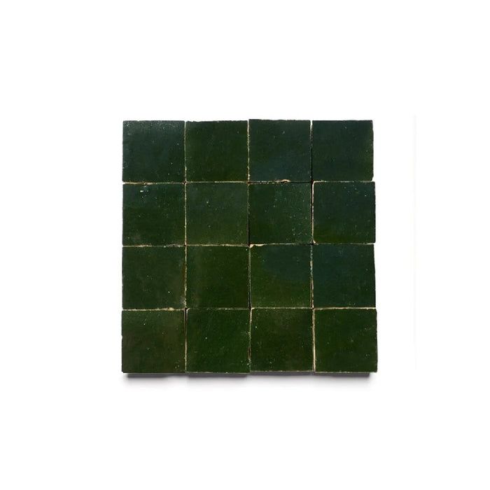 Full Tile Sample - Zellige Racing Green Clay Tile - 2" x 2" x 3/8" Glazed