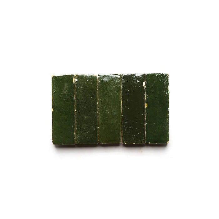 Full Tile Sample - Zellige Racing Green Clay Tile - 2" x 6" x 3/4" Glazed