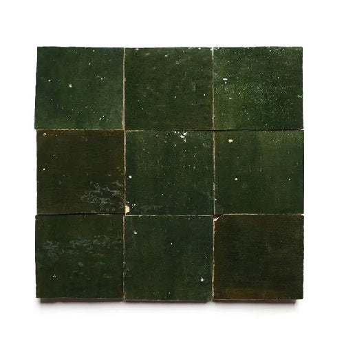 Full Tile Sample - Zellige Racing Green Clay Tile - 4" x 4" x 3/8" Glazed