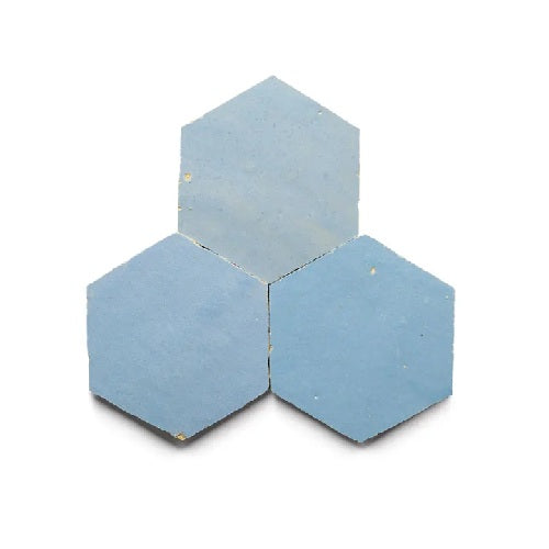 Full Tile Sample - Zellige Skylight Clay Tile - 3.5" x 4" Hexagon x 3/8" Glazed