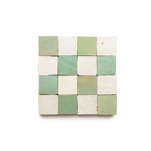 Full Tile Sample - Zellige Tidepool Casablanca Chekerboard Clay Tile - 2" x 2" x 3/8" Glazed