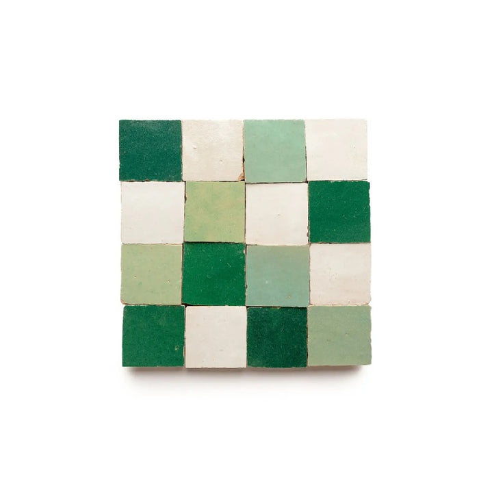 Full Tile Sample - Zellige Tidepool Casablanca Jade Checkerboard Clay Tile - 2" x 2" x 3/8" Glazed