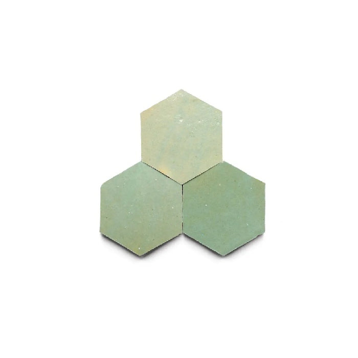 Full Tile Sample - Zellige Tidepool Clay Tile - 3.5" x 4" Hexagon x 3/8" Glazed