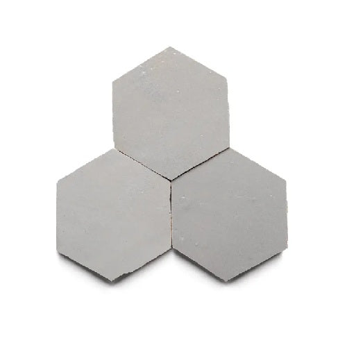 Full Tile Sample - Zellige Zinc Clay Tile - 3.5" x 4" Hexagon x 3/8" Glazed