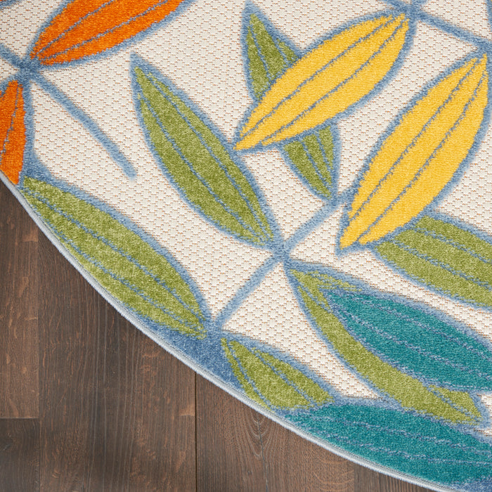 Aloha ALH18 Ivory / Multi Polypropylene Tropical Area Rug - 4 Ft x Round