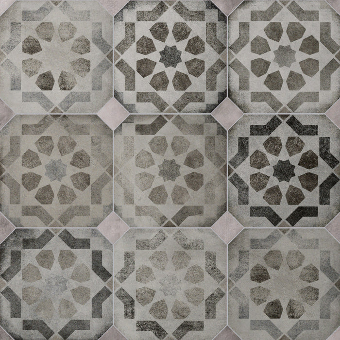 Laverton Porcelain Octagon Deco Sombra with Taco Gris Tile Matte 1