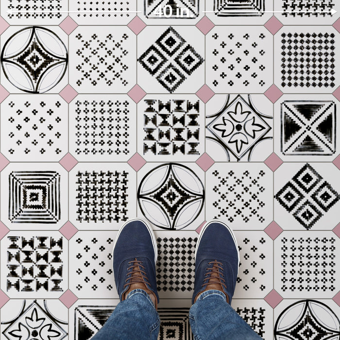Vaudeville Porcelain Octagon Deco Sombra with Taco Pink Tile Matte 8