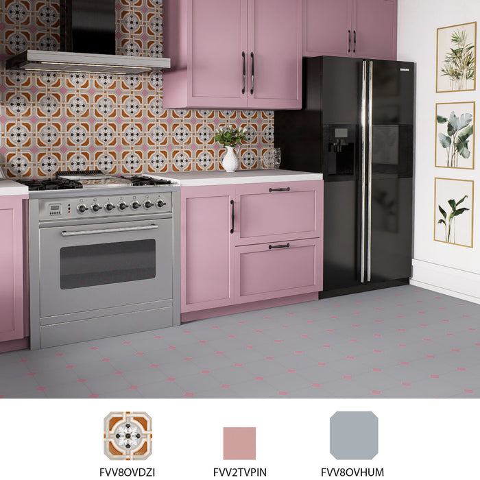 Vaudeville Porcelain Octagon Humo with Taco Pink Tile Matte 5