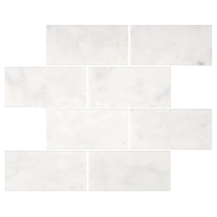 Full Tile Sample - Afyon White Marble Tile - 2" x 8" x 3/8" Polished