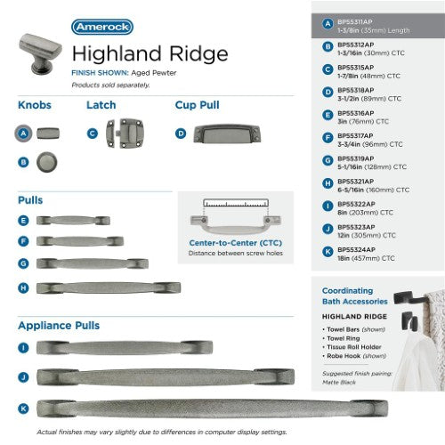 Highland Ridge Zinc Aged Pewter Cabinet Knob 12