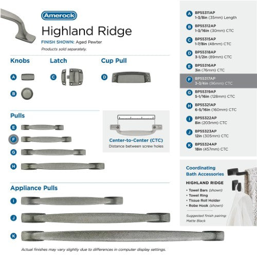 Highland Ridge Zinc Aged Pewter Cabinet Pull 14