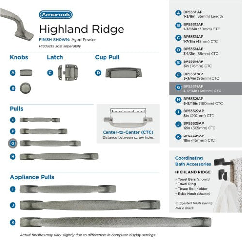 Highland Ridge Zinc Aged Pewter Cabinet Pull 15