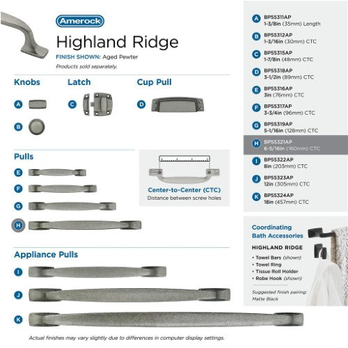 Highland Ridge Zinc Aged Pewter Cabinet Pull 13