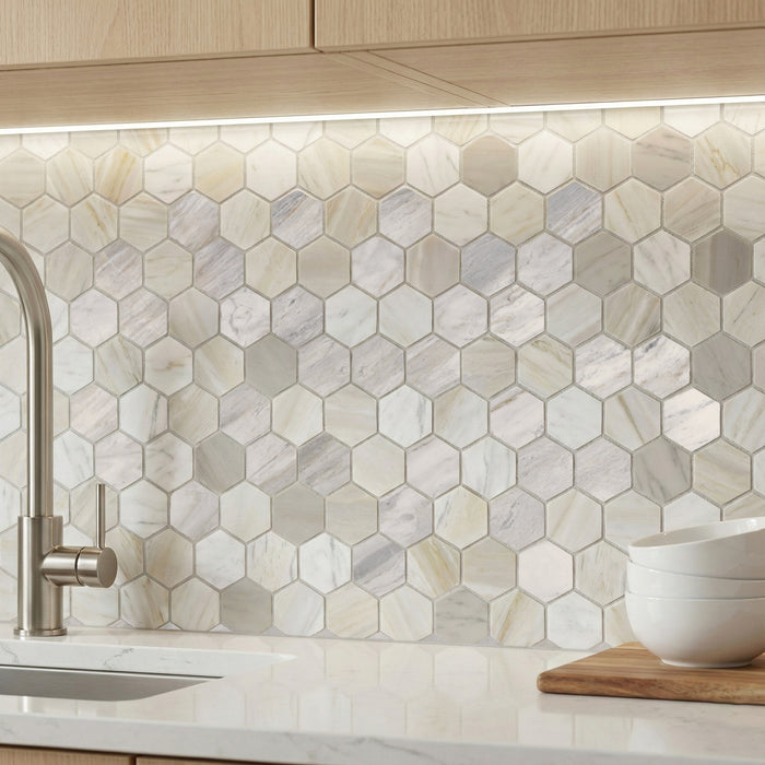 Ajax Gold Marble Mosaic - 2" Hexagon