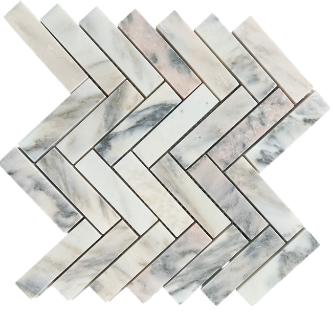 Alabama Rose Honed Marble Mosaic - 1" x 4" Herringbone Honed