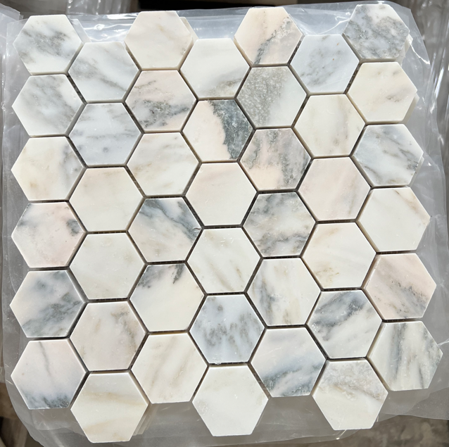 Alabama Rose Honed Marble Mosaic - 2" Hexagon